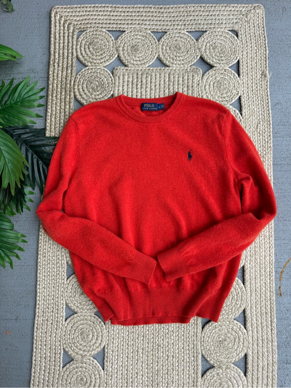 Polo Ralph Lauren Orange 100% Merino Wool Crewneck Sweater Large